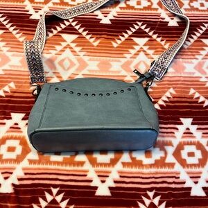 Textured Slate Crossbody Bag with Patterned Strap